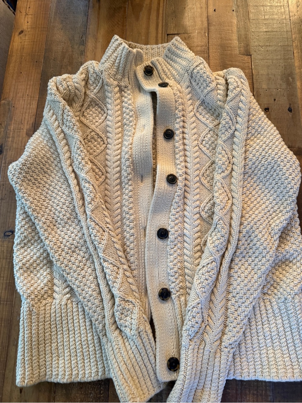 L.L. Bean Cream Cable Knit Turtleneck Cardigan